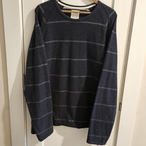 Billy Reid Striped Textured Terry Crewneck Sweater - Blue & White - Size XXL